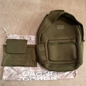 Dagne Dover Olive Green Neoprene Backpack with Matching Pouch